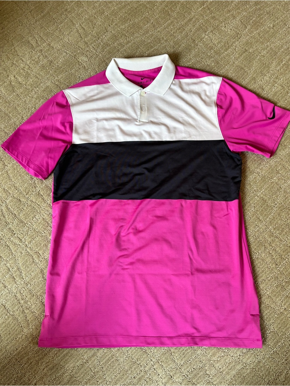 Nike Dri-fit Colorblock Polo Shirt in Fuchsia, White & Black